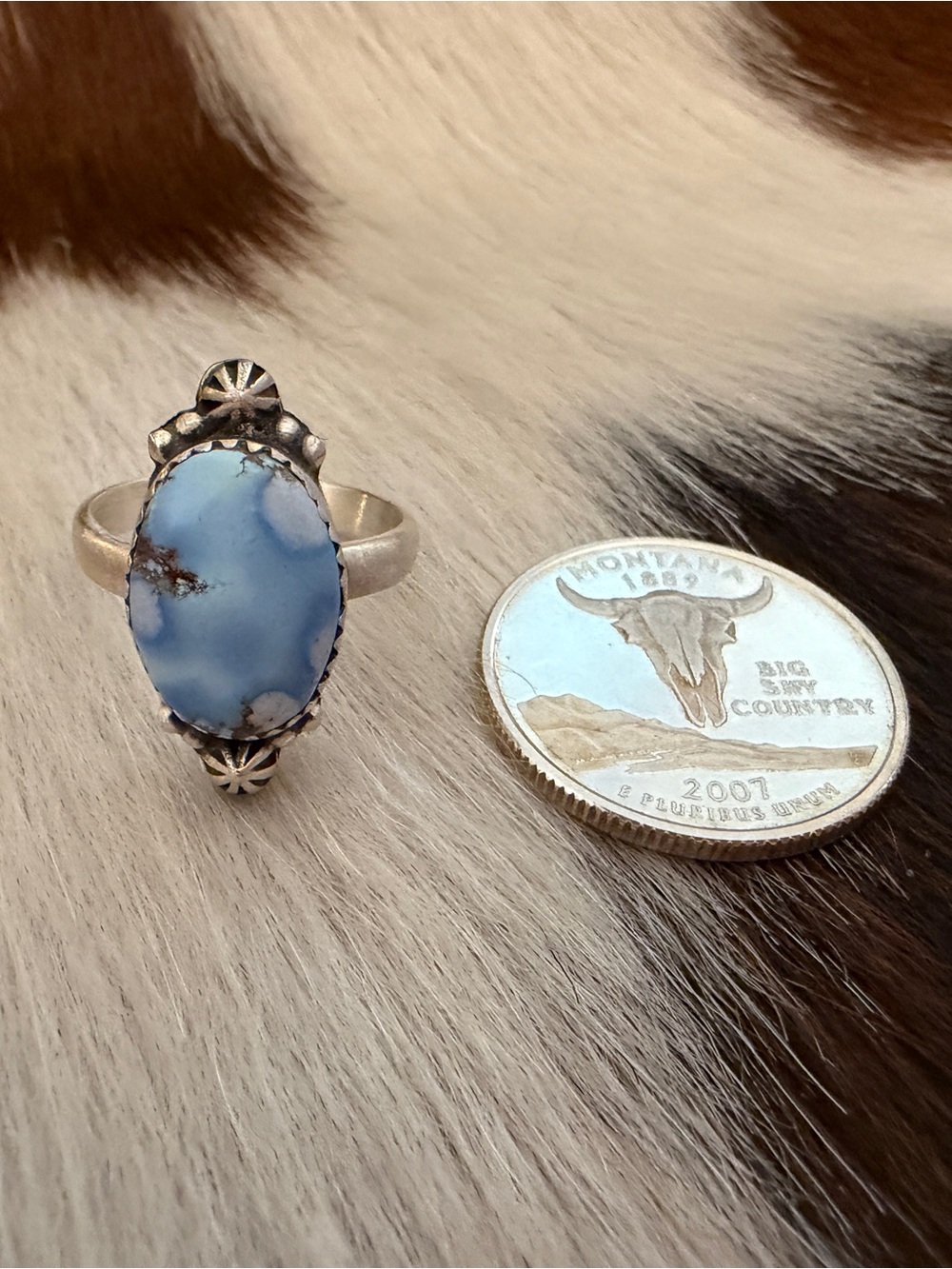 ❤️ Golden Hills Turquoise Adjustable Southwestern Ring Matte Brushed Sterling - Picture 5 of 14